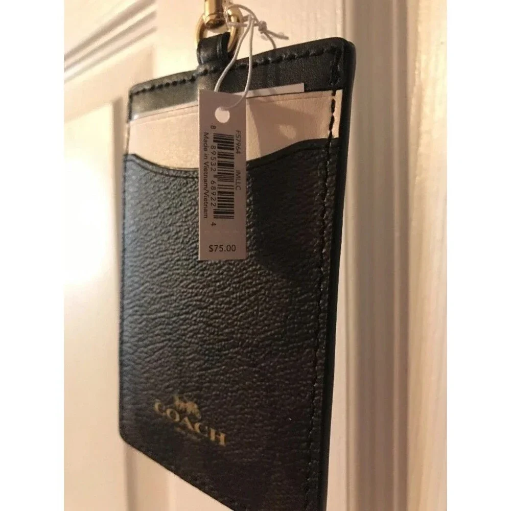 Coach Logo Signature C Leather Brown White Colorblock Lanyard ID Credit Card